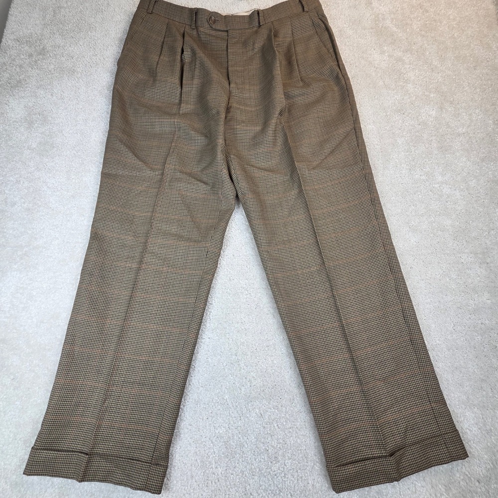 Vtg Polo University Ralph Lauren Pants Mens 36x30 Brown Wool Houndstooth Pleated
